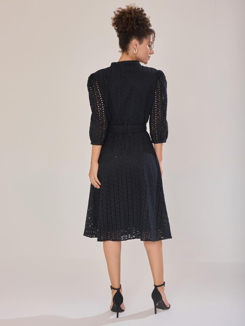 women black cotton blend a-line dress - 21520260 - Standard Image - 5