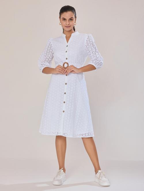 women white cotton blend a-line dress - 21520261 -  Standard Image - 0