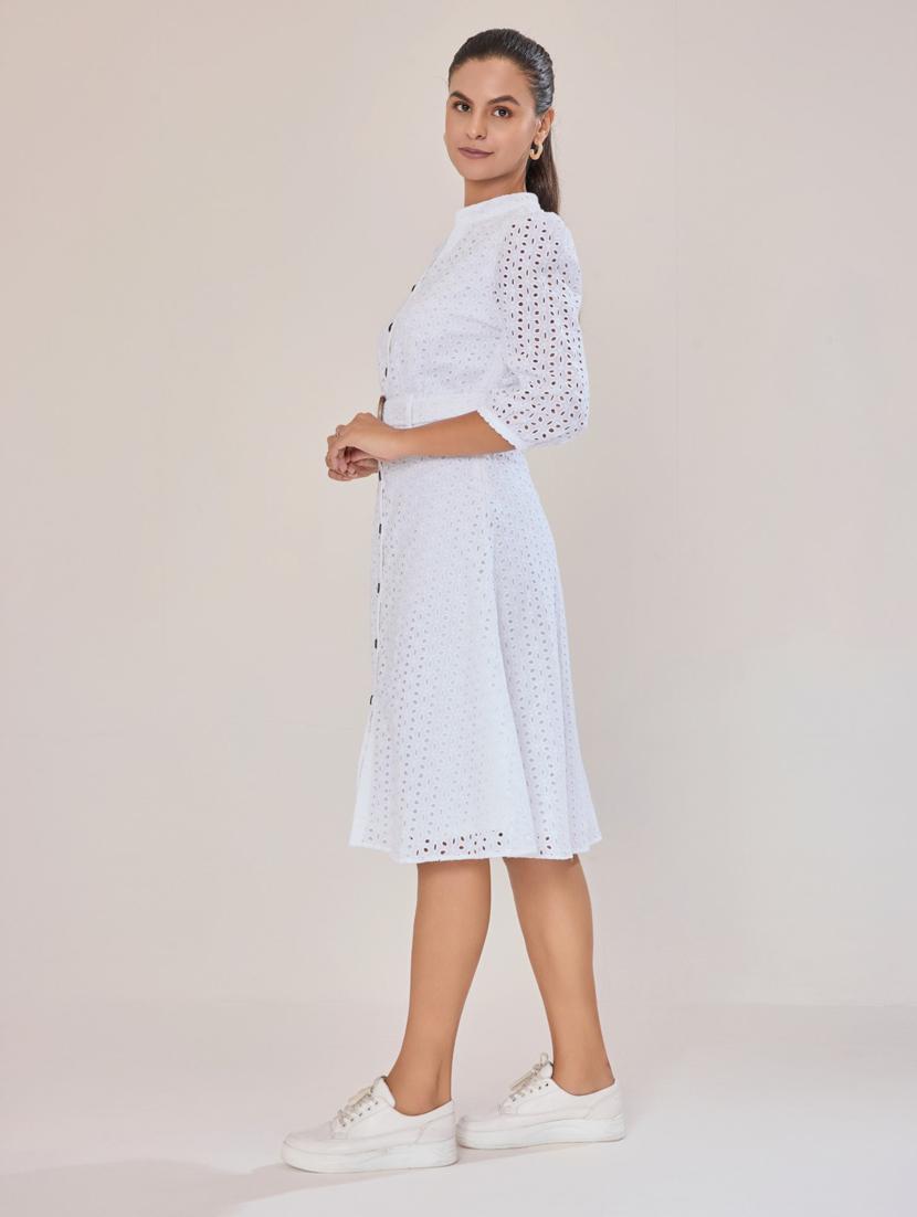 women white cotton blend a-line dress - 21520261 - Standard Image - 3