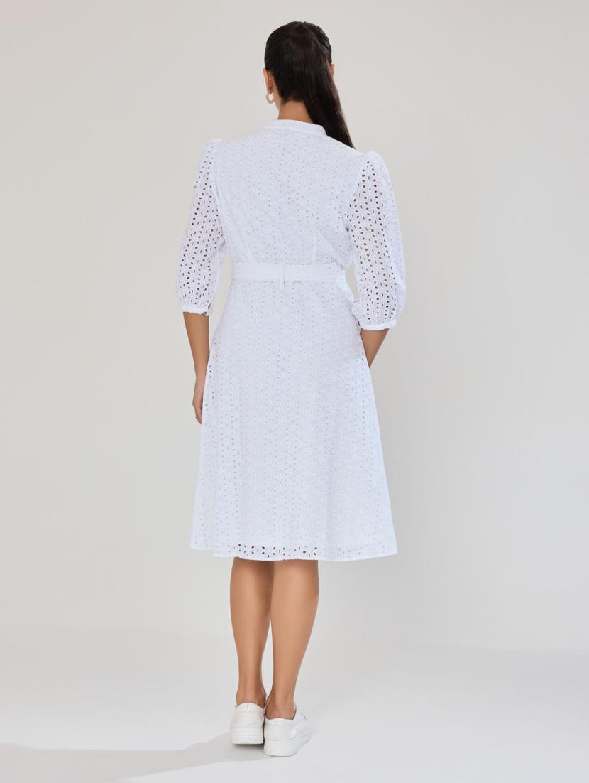 women white cotton blend a-line dress - 21520261 - Standard Image - 5