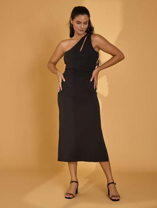 women black cotton blend sheath dress