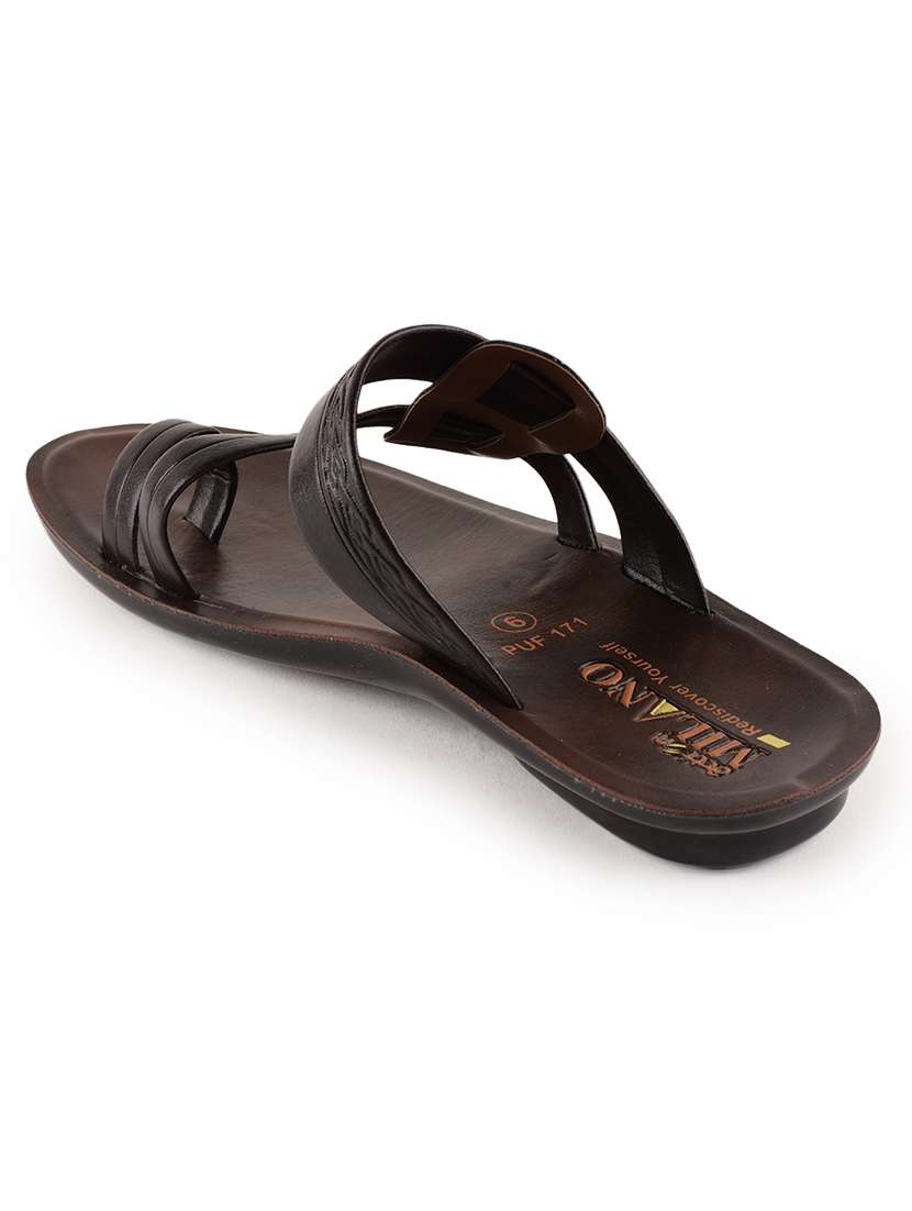 men brown slip on sandals - 21520326 -  Standard Image - 3