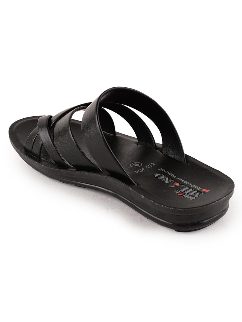 men black solid slip on sandal - 21520327 - Standard Image - 3
