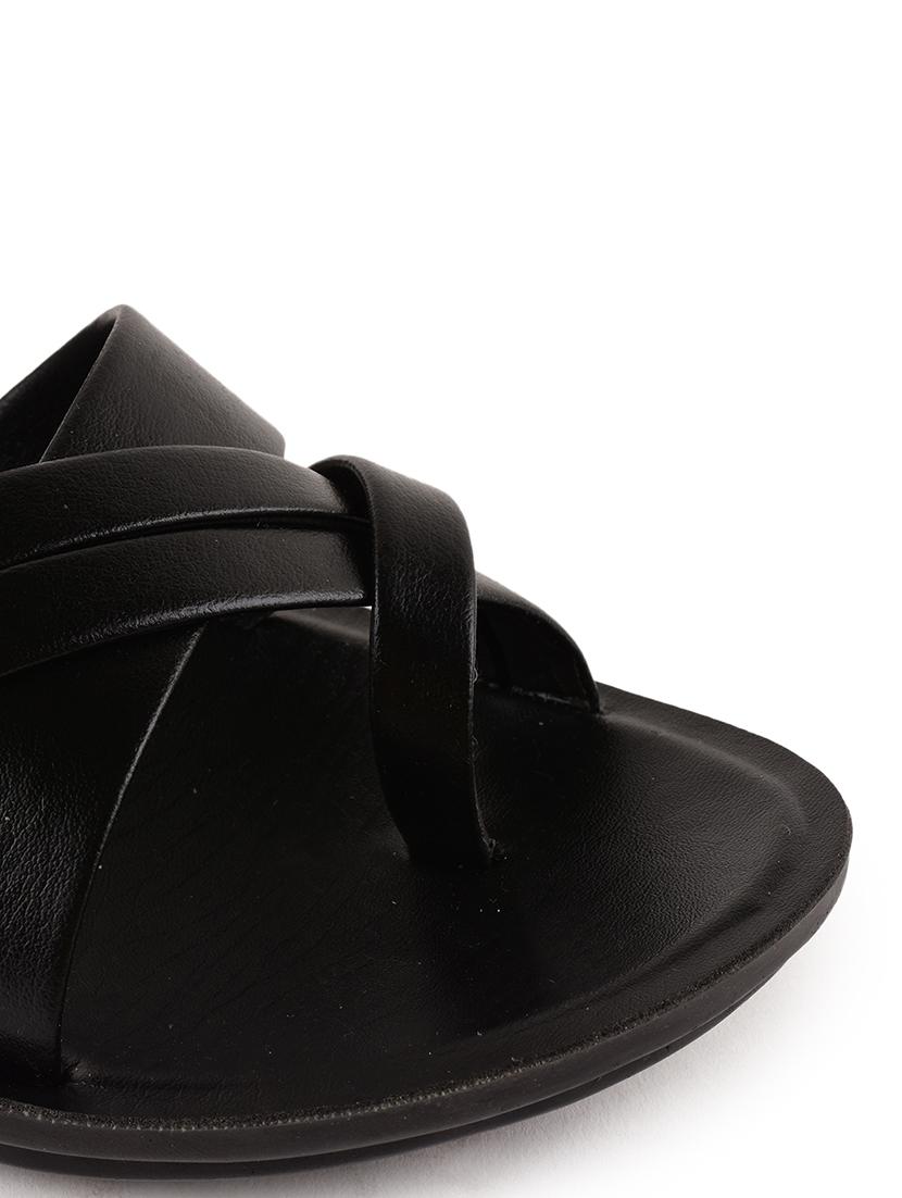 men black solid slip on sandal - 21520327 - Standard Image - 5