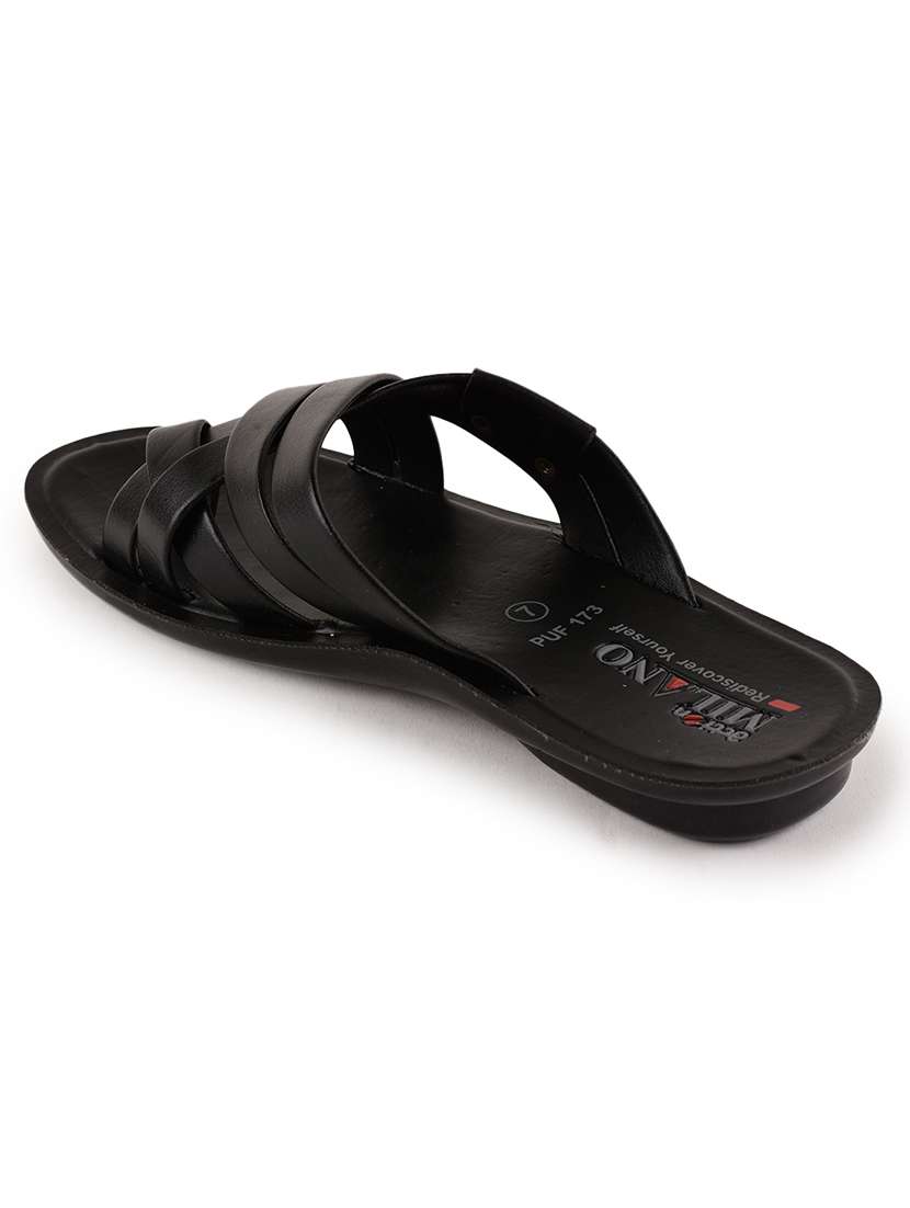 men black solid slip on sandal - 21520329 -  Standard Image - 3