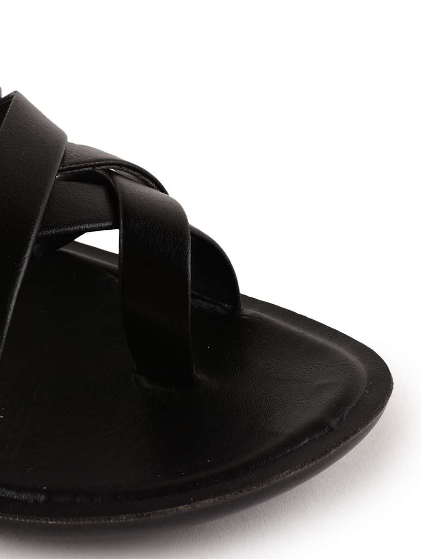 men black solid slip on sandal - 21520329 -  Standard Image - 5