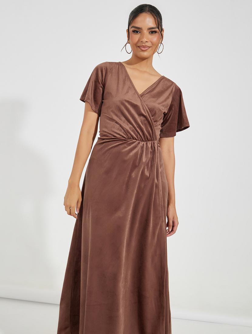 women brown solid wrap dress - 21520370 - Standard Image - 3