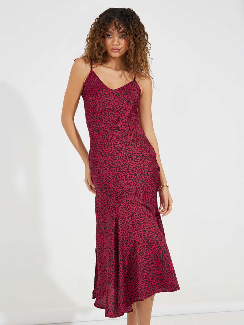 women red animal printed asymmetric dress - 21520377 - Standard Image - 3