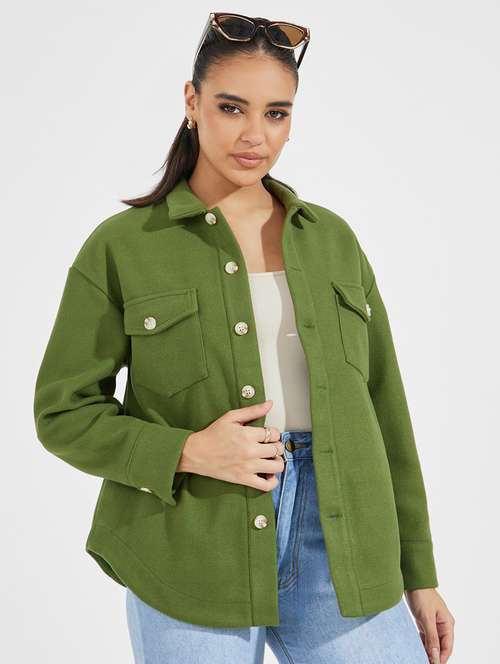 women long sleeve solid regular shacket - 21520384 -  Standard Image - 0