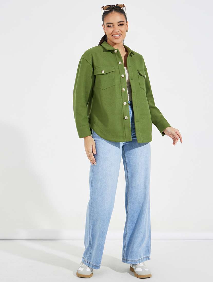 women long sleeve solid regular shacket - 21520384 -  Standard Image - 3