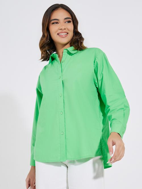 women solid collared high low shirt - 21520419 - Standard Image - 0