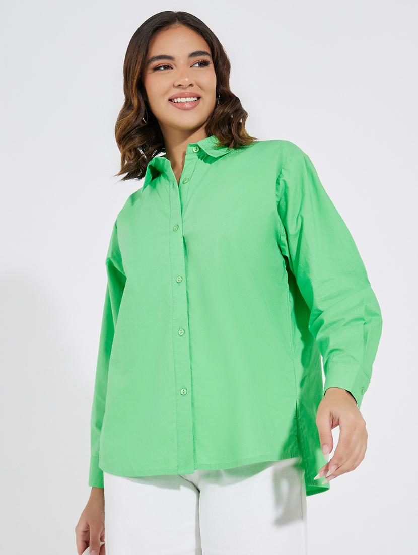 women solid collared high low shirt - 21520419 - Zoom Image - 0