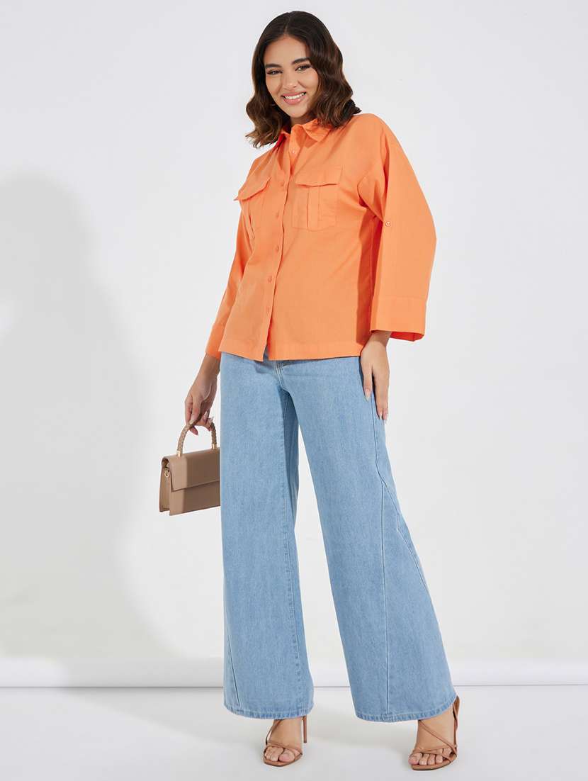women orange solid oversized shirt - 21520424 -  Standard Image - 3