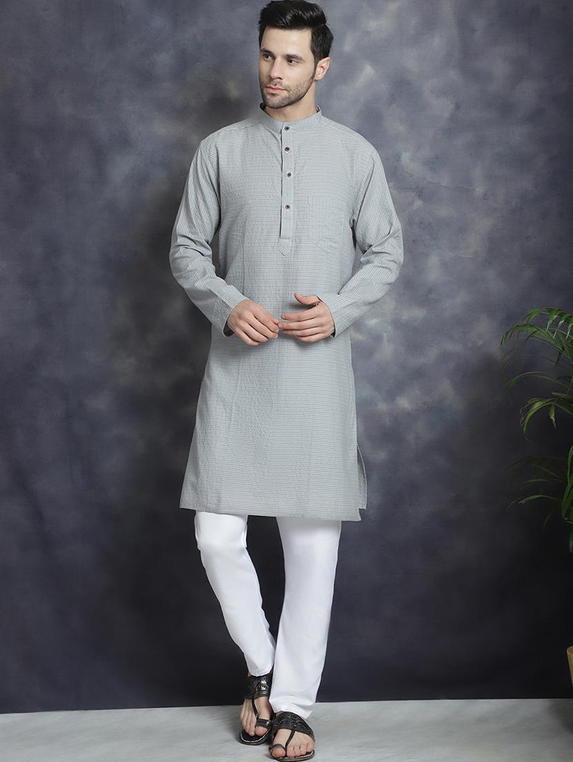 men mandarin neck embroidered long kurta - 21520438 -  Zoom Image - 0