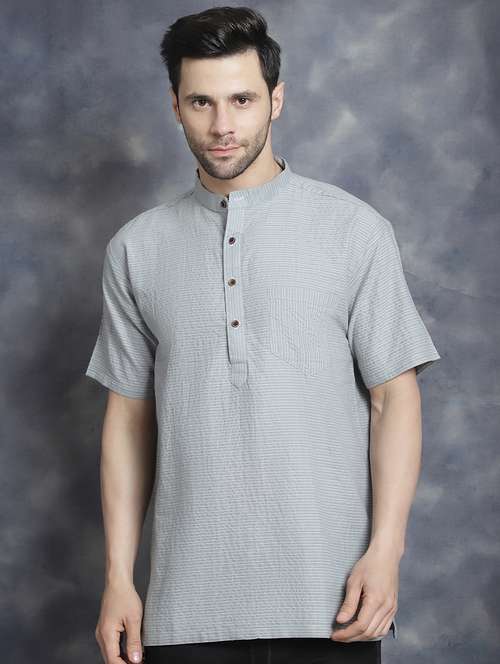 men mandarin neck embroidered short kurta - 21520439 - Standard Image - 0