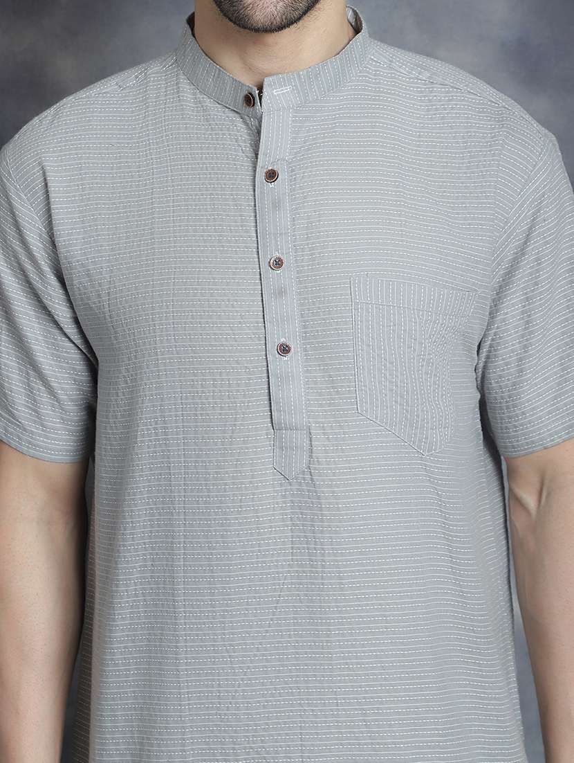 men mandarin neck embroidered short kurta - 21520439 - Standard Image - 5