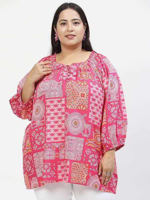women printed tie up neck plus size top - 21520501 -  Standard Image - 0