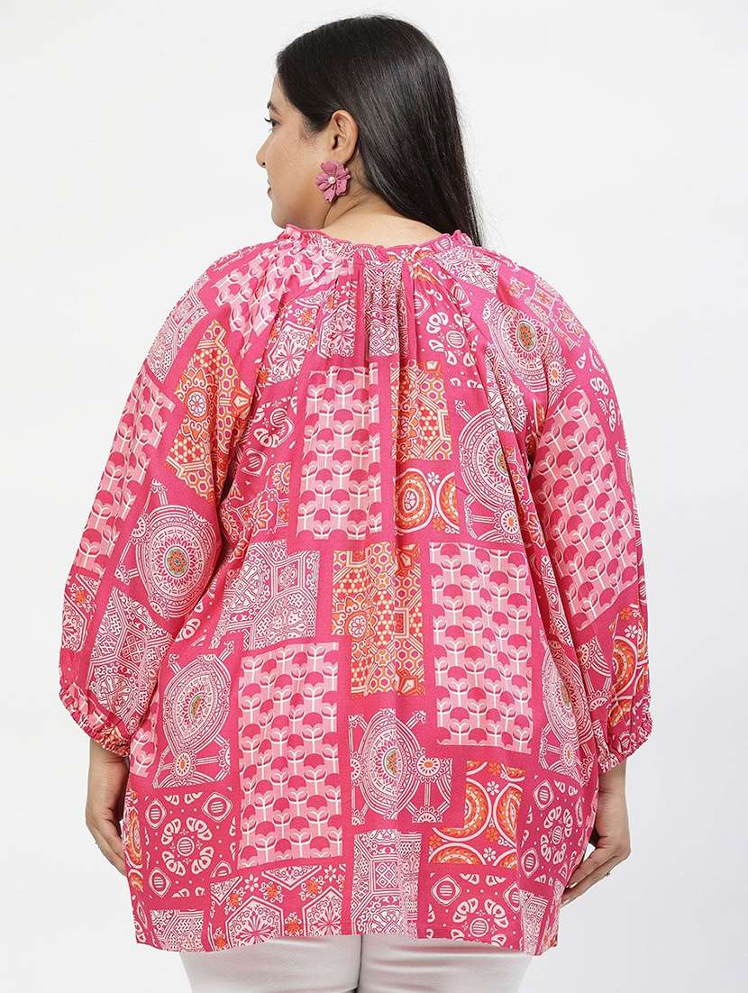 women printed tie up neck plus size top - 21520501 -  Standard Image - 3