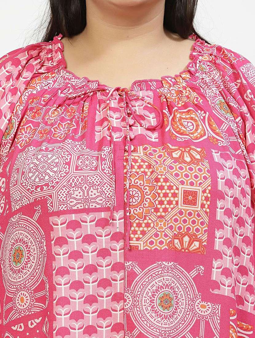 women printed tie up neck plus size top - 21520501 -  Standard Image - 5