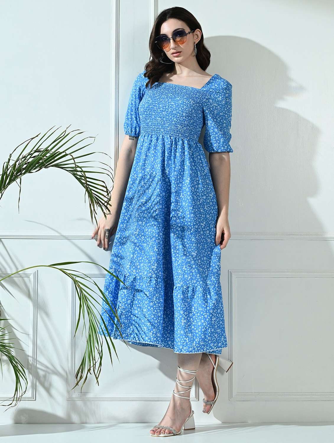 women floral printed square neck tiered dress - 21520549 -  Zoom Image - 0