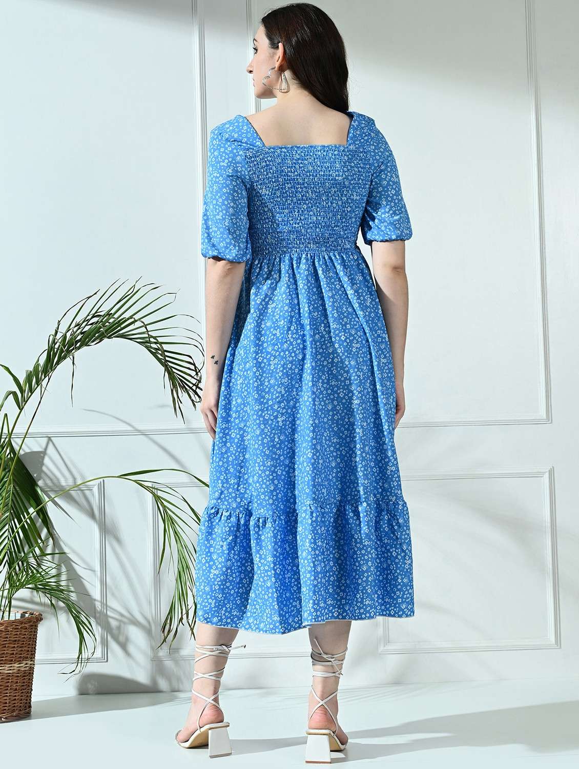 women floral printed square neck tiered dress - 21520549 - Standard Image - 3