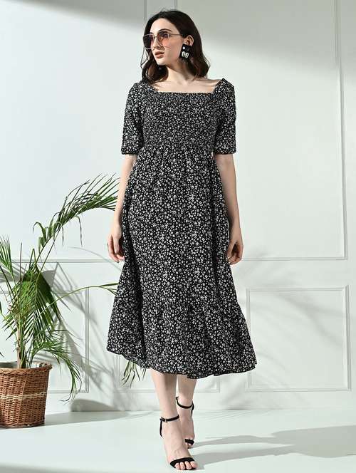 women floral printed square neck tiered dress - 21520550 - Standard Image - 0