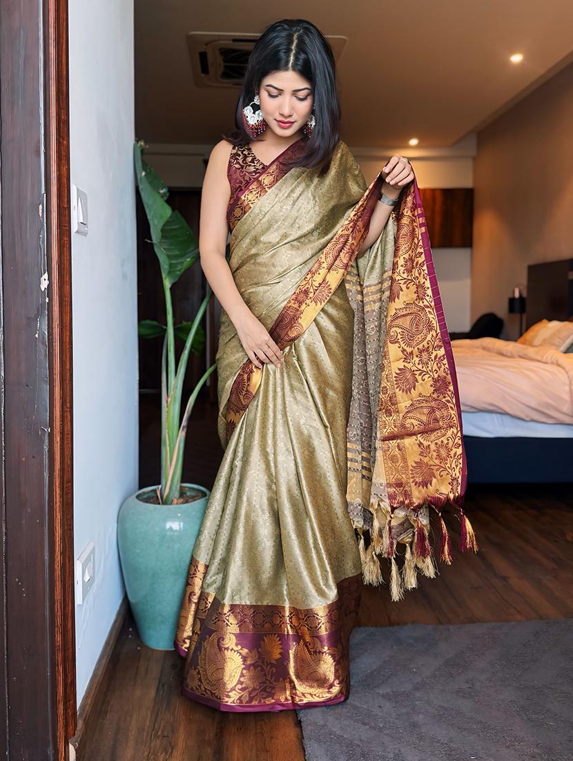 women self design dharmavaram zari bordered saree - 21520577 - Zoom Image - 0