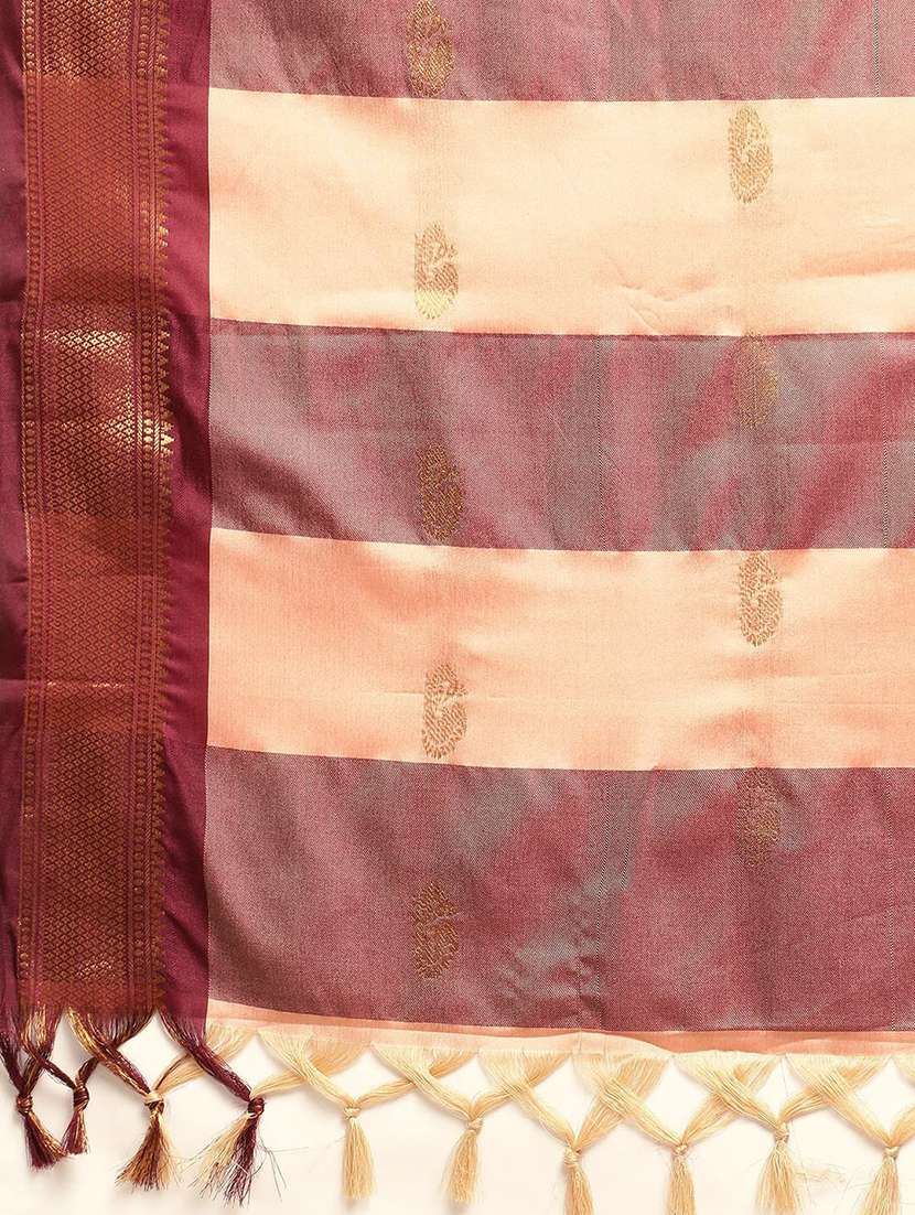 women peach self design zari bordered saree - 21520630 -  Standard Image - 3