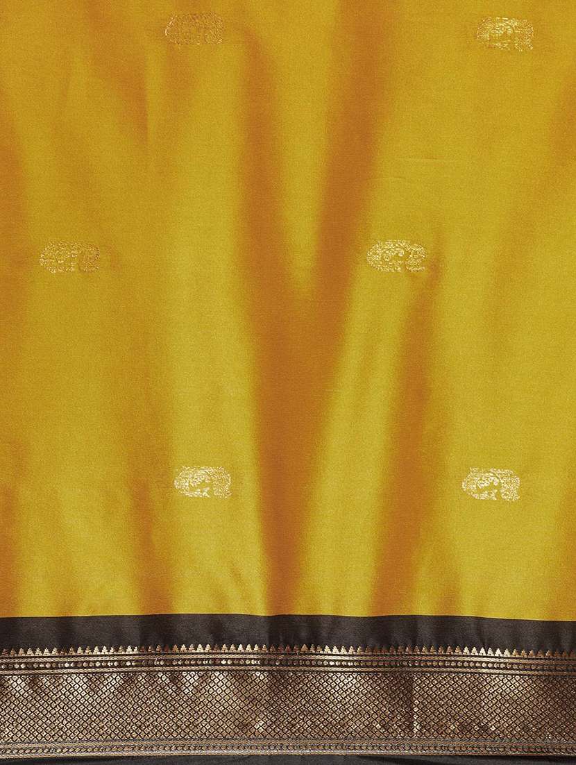 women mustard self design zari bordered saree - 21520632 -  Standard Image - 3