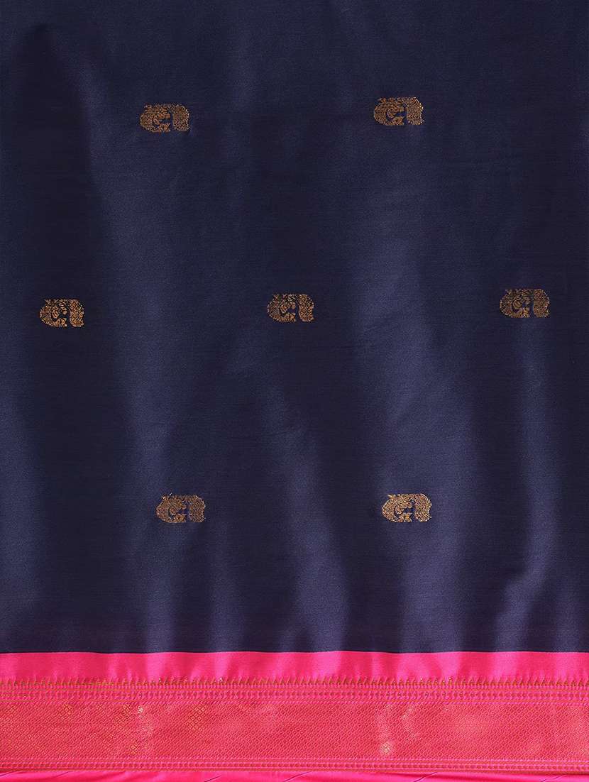 women navy blue self design zari bordered saree - 21520636 -  Standard Image - 3
