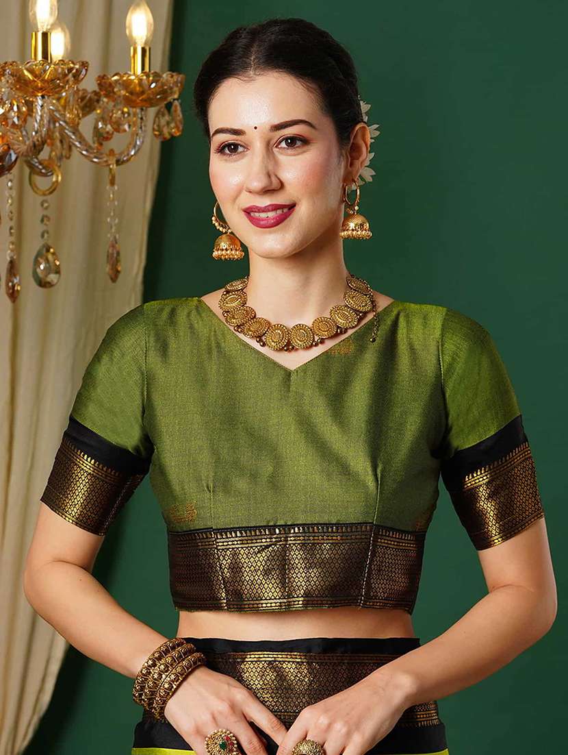 women lime self design zari bordered saree - 21520645 -  Standard Image - 3