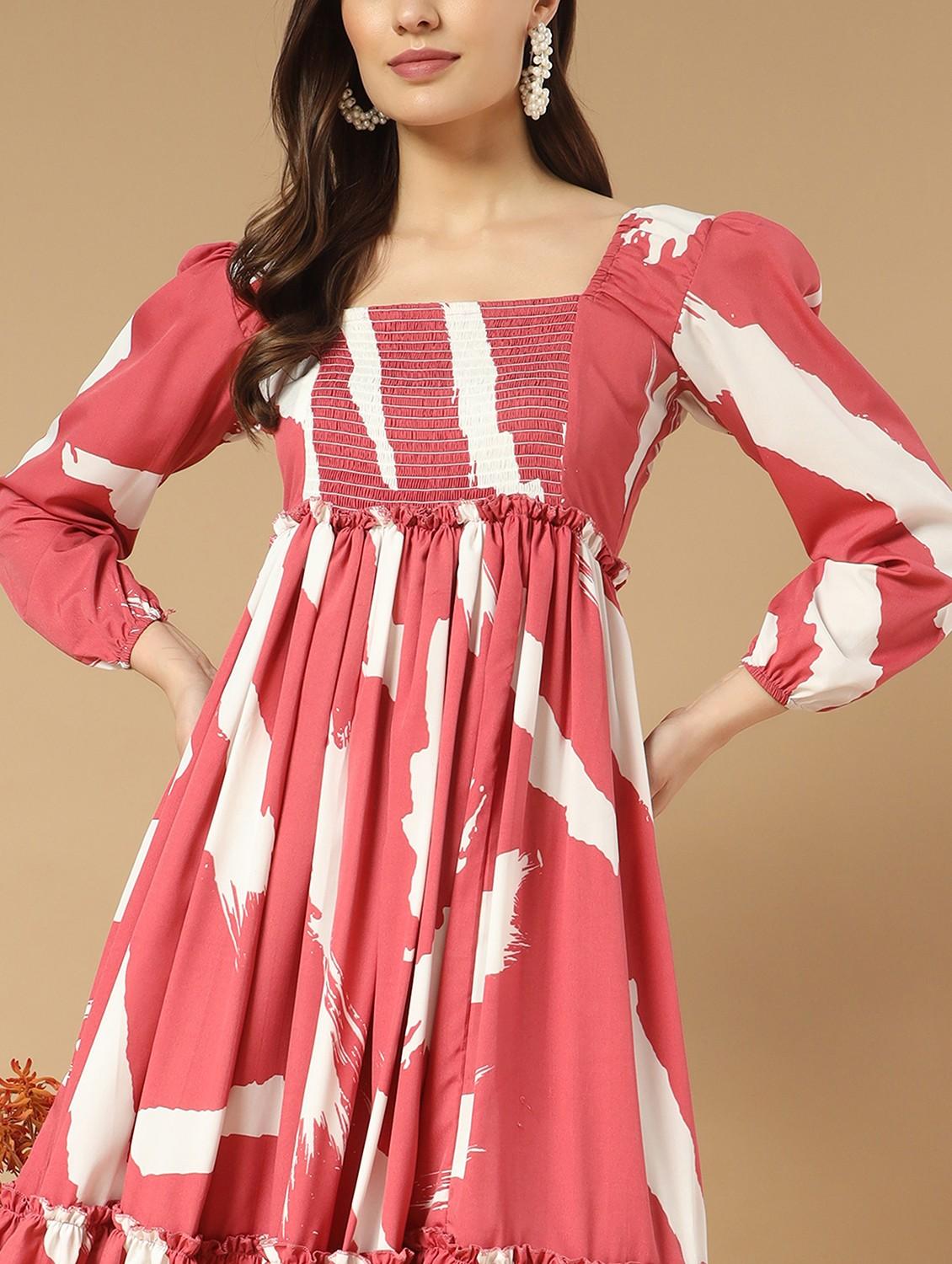 women printed square neck a-line dress - 21520705 - Standard Image - 3