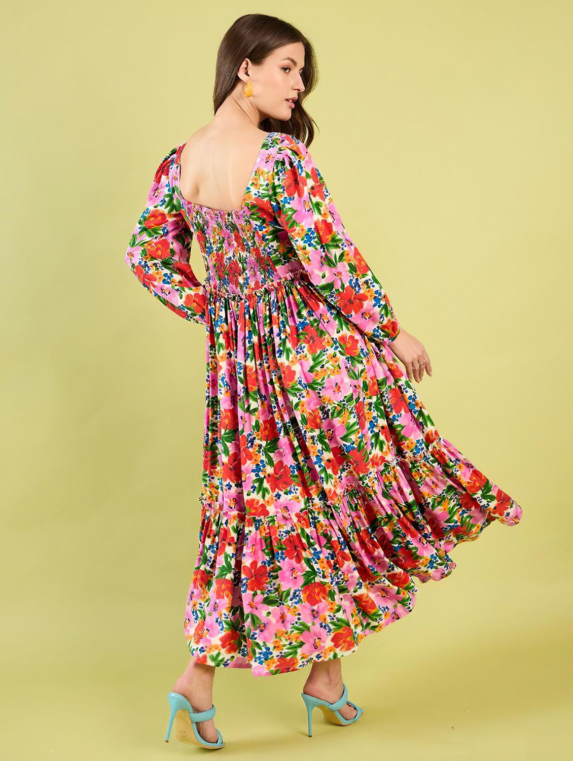 women floral printed square neck a-line dress - 21520731 - Standard Image - 3
