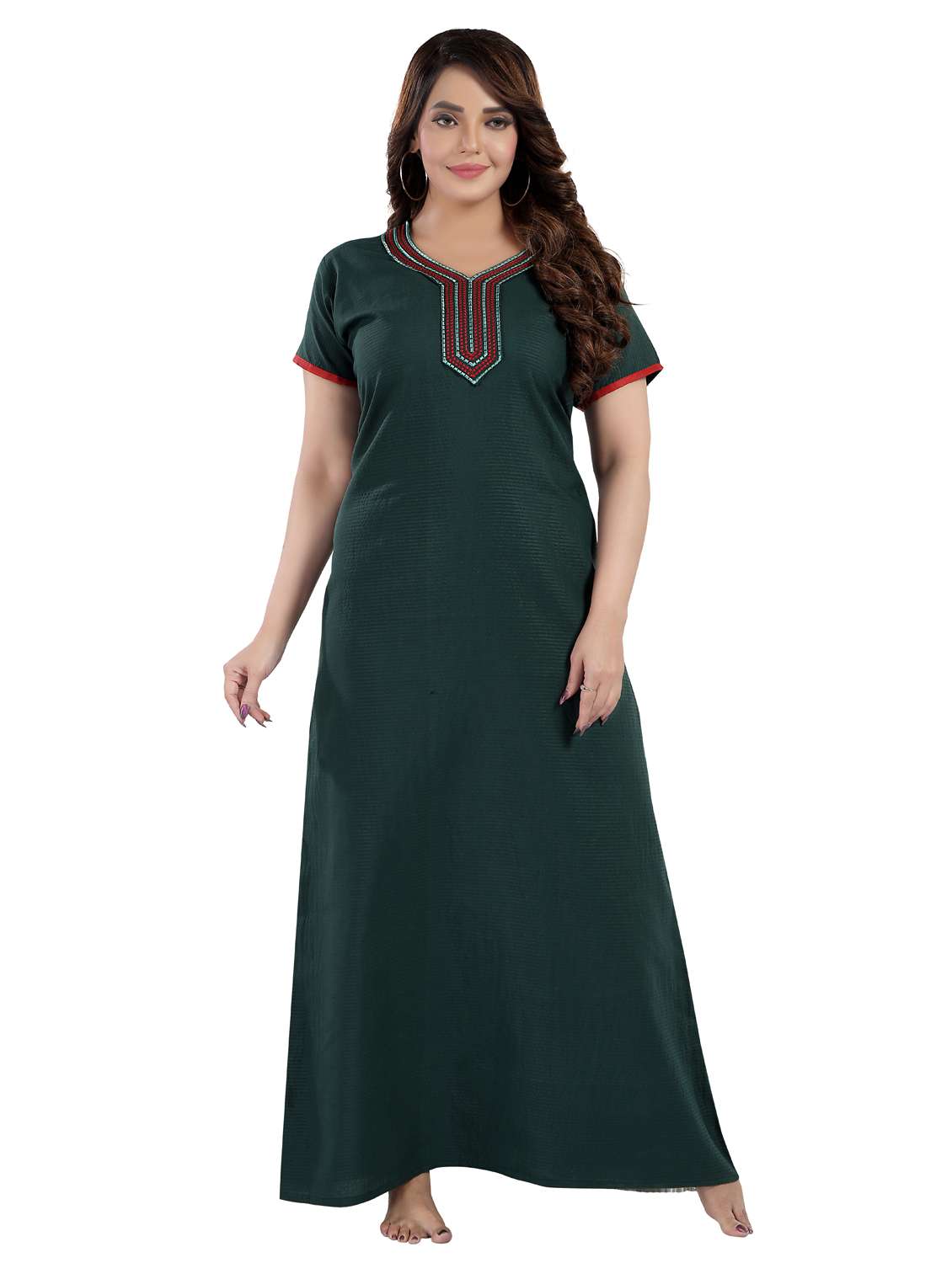 women bottle green cotton blend nighty - 21520938 - Zoom Image - 0