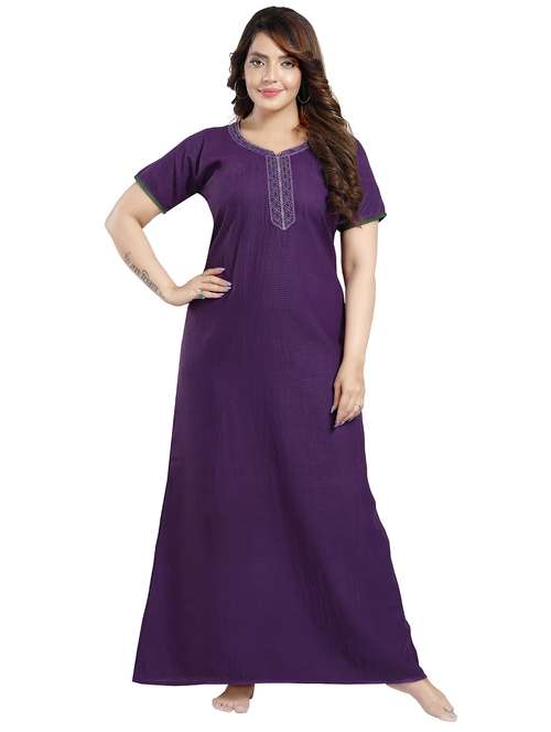 women purple cotton blend nighty - 21520947 - Standard Image - 0