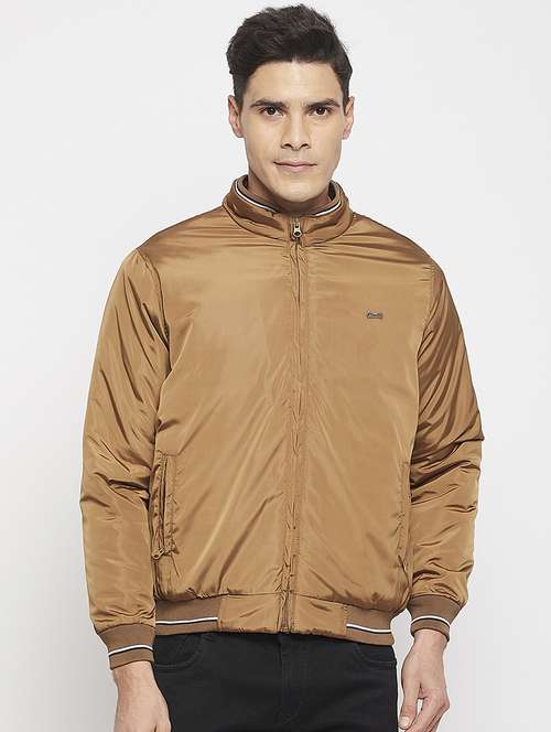 men khaki solids bomber jacket - 21520963 -  Standard Image - 0