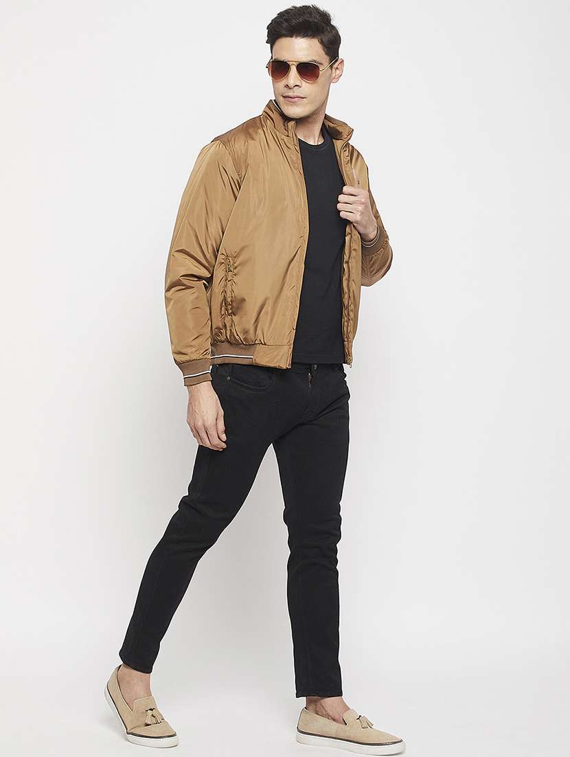 men khaki solids bomber jacket - 21520963 - Standard Image - 3