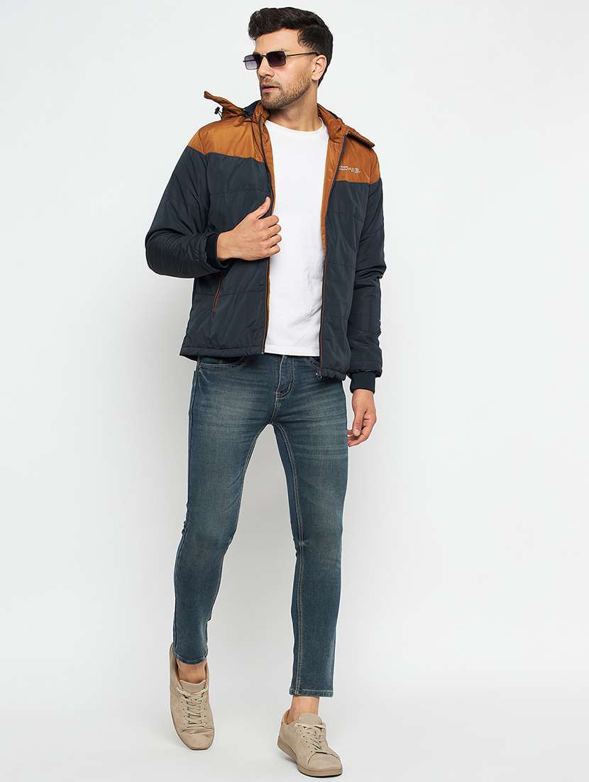 men blue color block quilted jacket - 21520966 -  Standard Image - 3