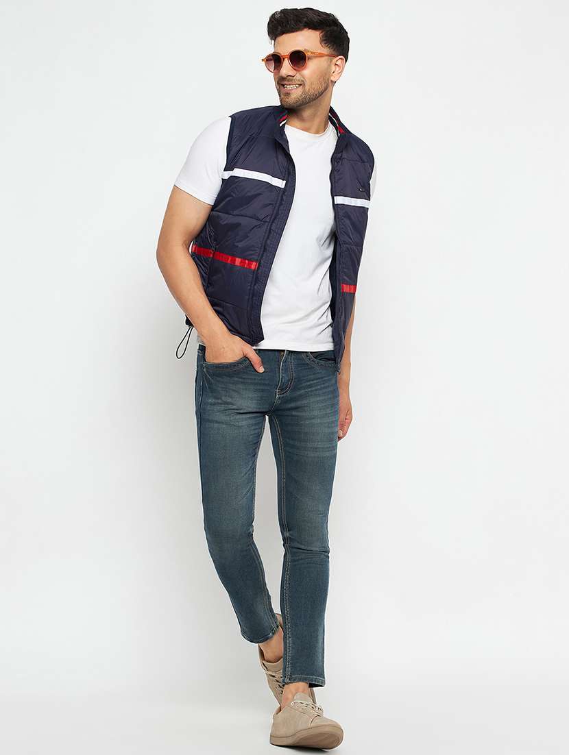 men solids sleeveless bomber jacket - 21520970 -  Standard Image - 3