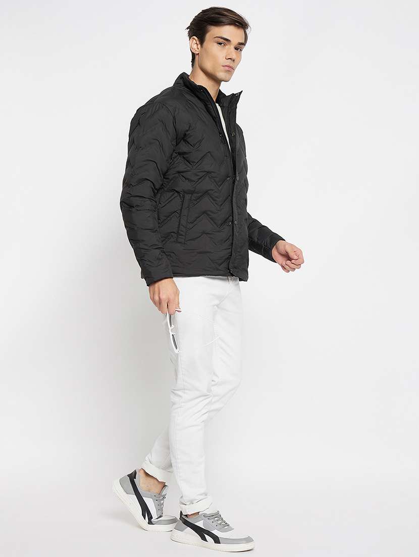 men black solids quilted jacket - 21520984 -  Standard Image - 3