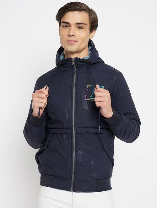 men navy blue polyester bomber jacket - 21521042 - Standard Image - 0