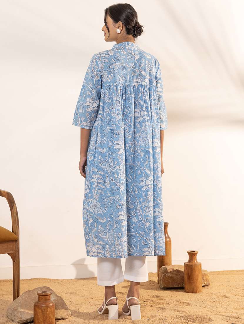 women light blue cotton maternity wear kurta - 21521096 -  Standard Image - 3