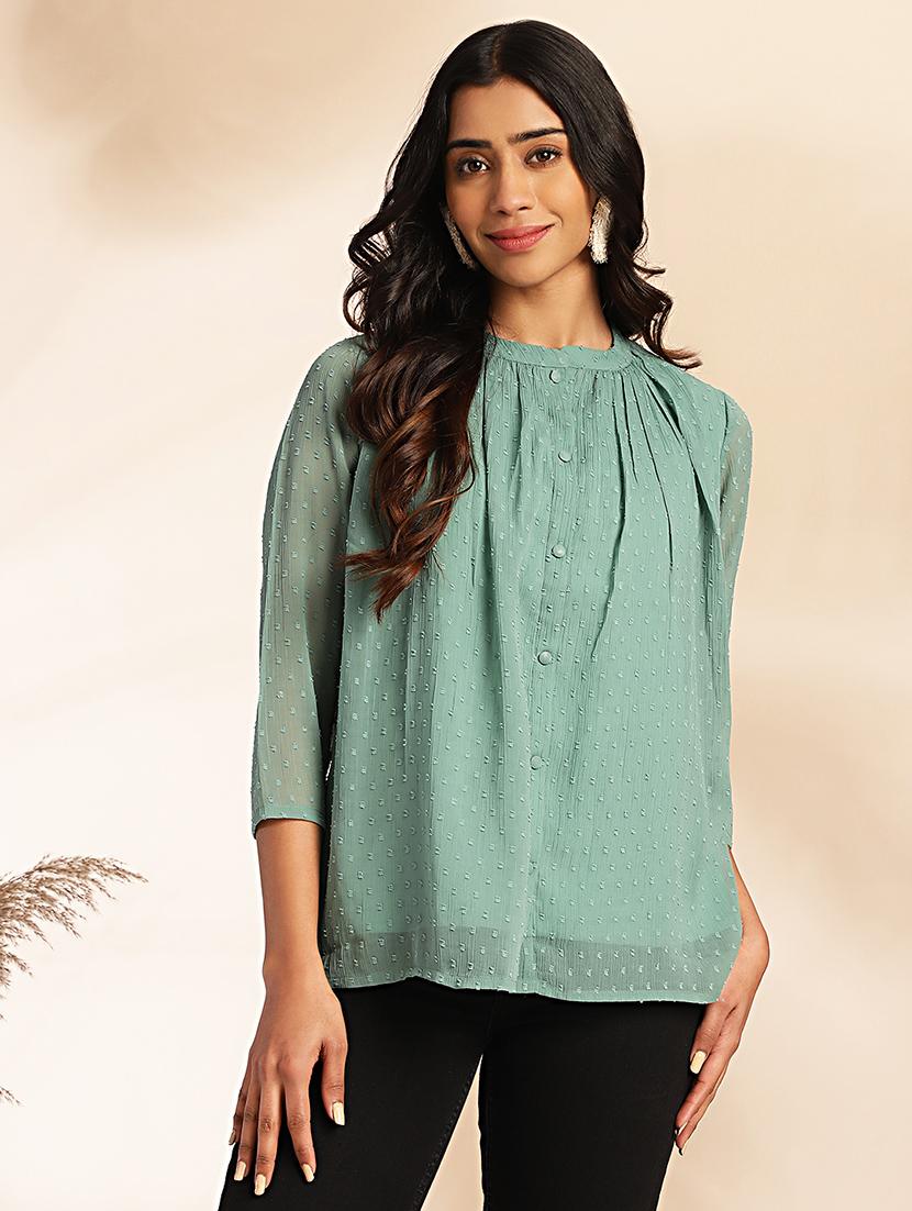 women sea green chiffon straight top - 21521099 - Zoom Image - 0
