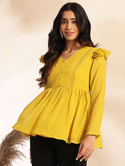 women yellow chiffon peplum top - 21521100 -  Standard Image - 0