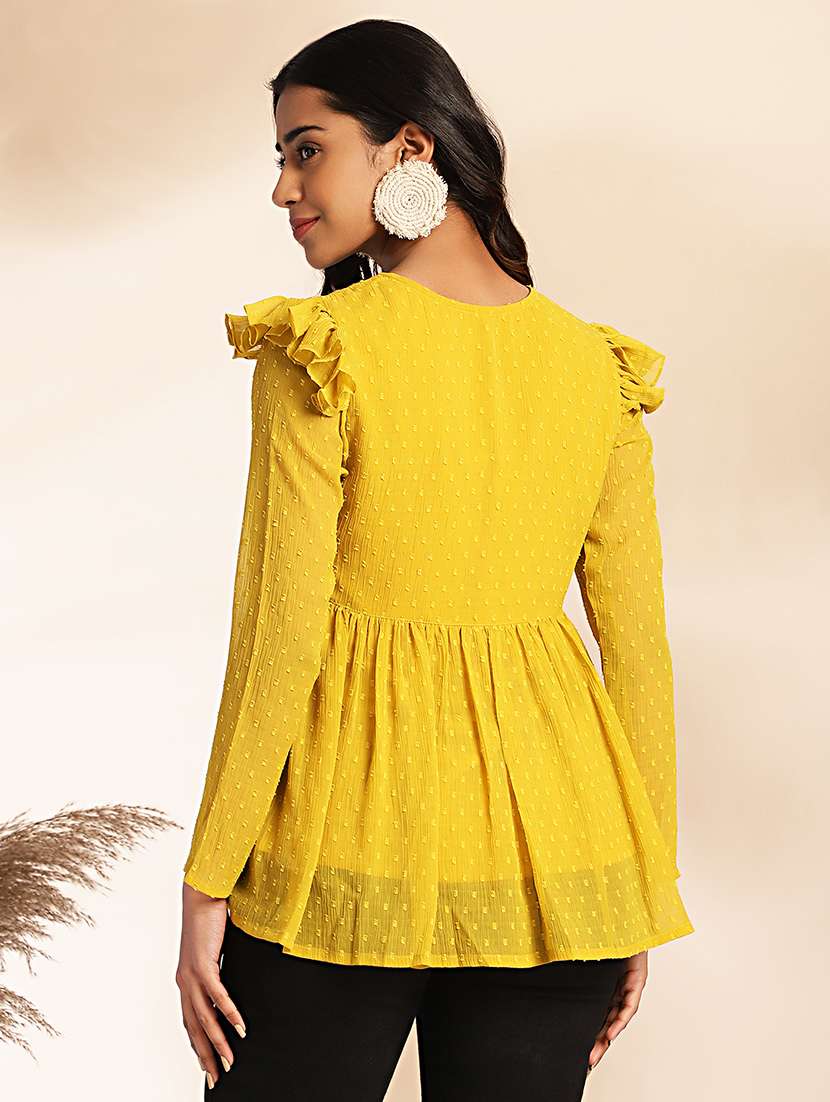 women yellow chiffon peplum top - 21521100 -  Standard Image - 3