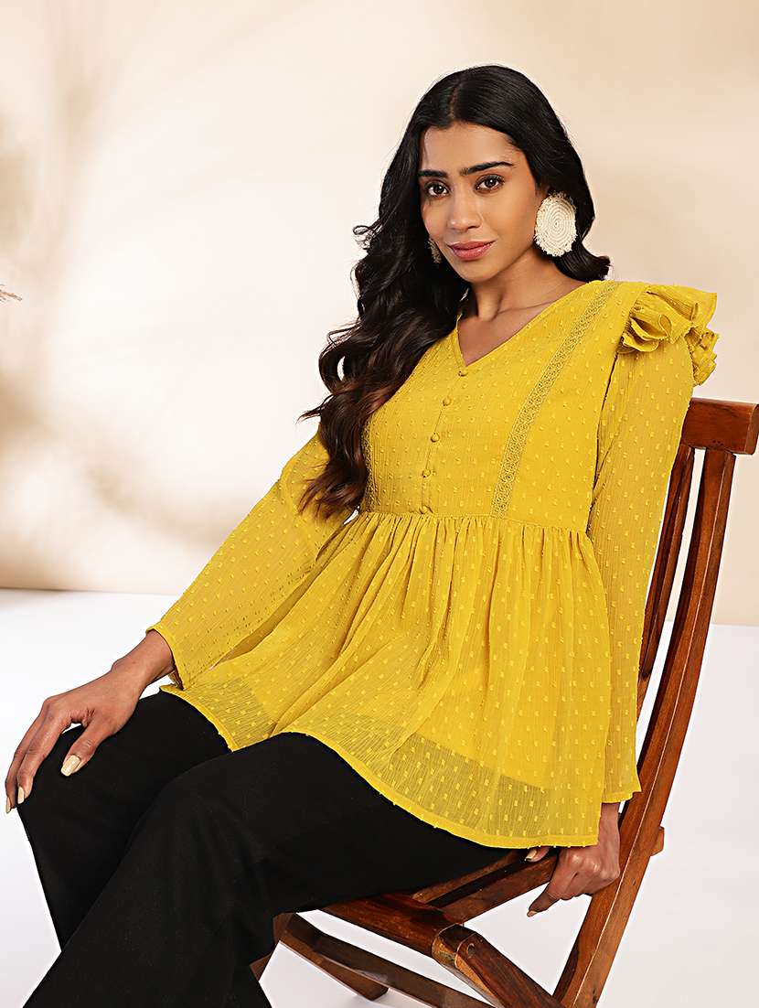 women yellow chiffon peplum top - 21521100 -  Standard Image - 5