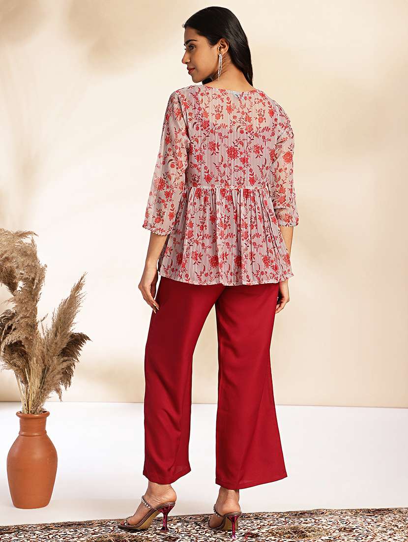 women maroon top pants set - 21521104 -  Standard Image - 3