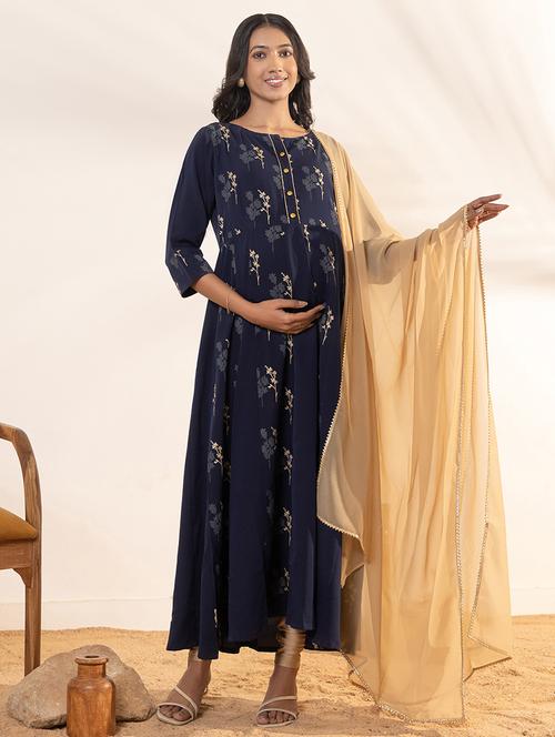 women navy blue kurta dupatta set - 21521111 - Standard Image - 0
