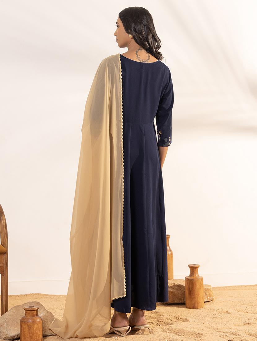 women navy blue kurta dupatta set - 21521111 - Standard Image - 3