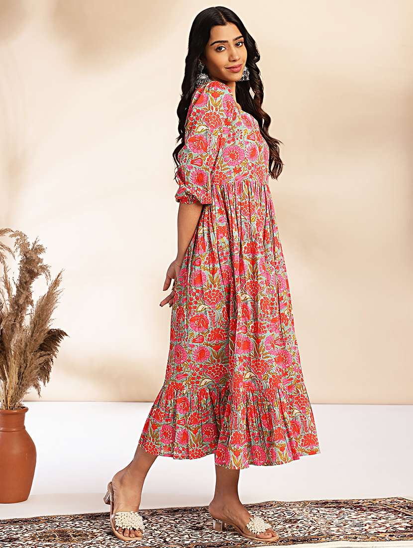 women multi colored cotton fit & flare dress - 21521131 - Standard Image - 3